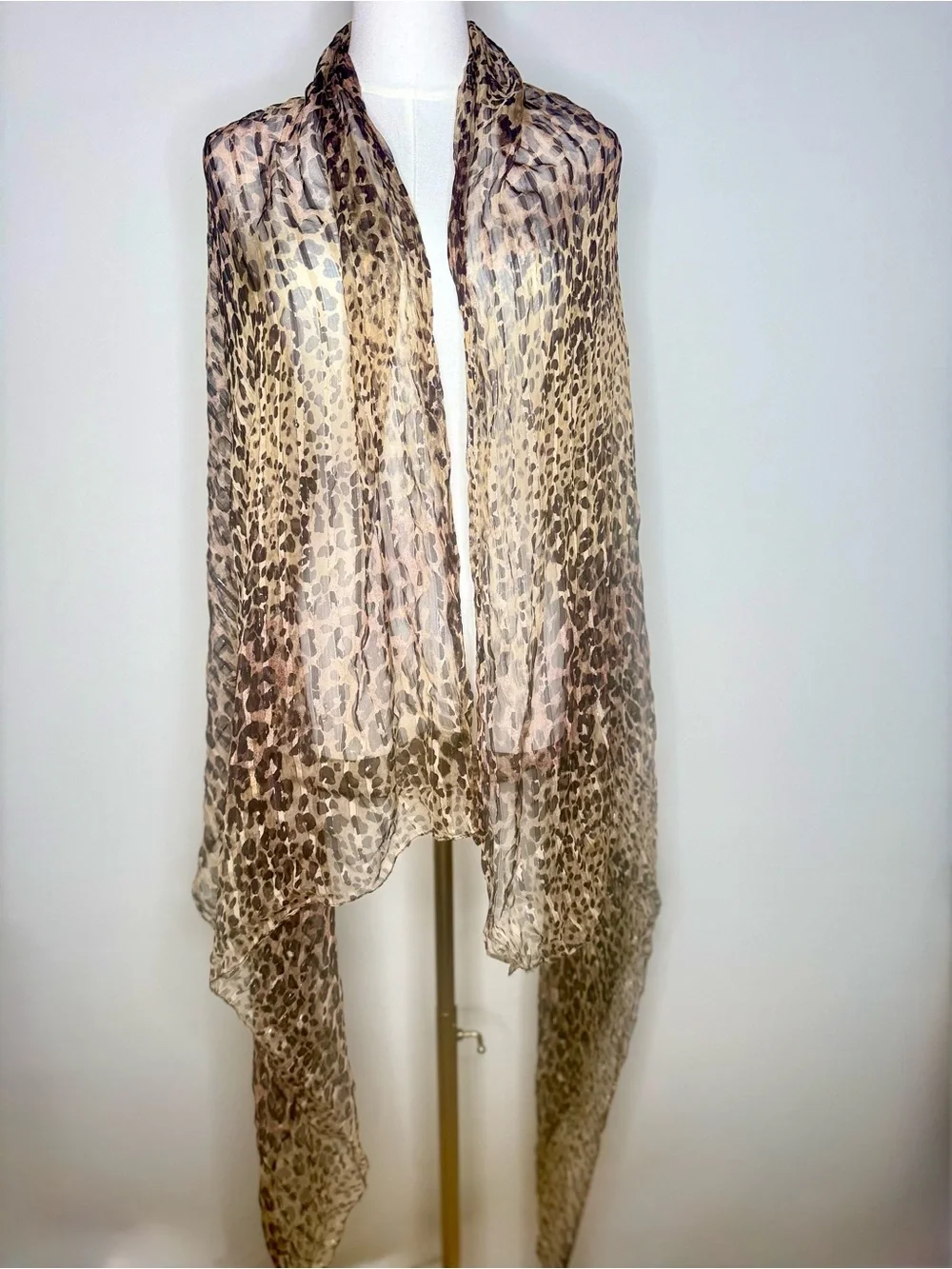 Leopard Print Sheer Scarf Wrap in Brown and Black